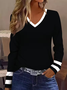 Casual Striped V Neck Long Sleeve T-shirt