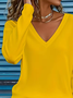 Casual Plain V Neck Long Sleeve T-shirt