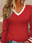 Casual Striped V Neck Long Sleeve T-shirt