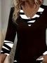 Casual Abstract V Neck Long Sleeve T-shirt