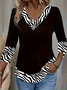 Casual Zebra V Neck Long Sleeve T-shirt