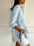 Shawl Collar Long Sleeve Striped Regular Loose Shirt For Women