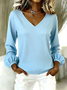 Vintage Plain V Neck Long Sleeve T-shirt