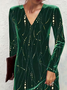 Women Abstract Summer Printing Dress V Neck Long Sleeve Tunic A-Line Dress
