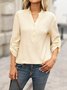 V Neck Long Sleeve Plain Regular Loose Blouse For Women