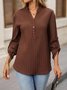V Neck Long Sleeve Plain Regular Loose Blouse For Women
