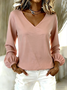 Vintage Plain V Neck Long Sleeve T-shirt