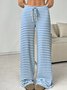 Women Striped Long Elastic Waist Pants Casual Spring/Fall Trousers