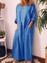 Women Plain Spring/Fall Dress Crew Neck Long Sleeve H-Line Dress