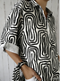 Shawl Collar Long Sleeve Striped Regular Loose Shirt For Women