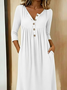 Women Plain Summer Dress Half Open Collar Half Sleeve A-Line Dress
