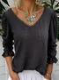 Elegant Plain V Neck Long Sleeve T-shirt