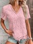 Elegant Lace V Neck Short Sleeve T-shirt