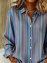Shirt Collar Regular Sleeve Long Sleeve Striped Buckle Regular Loose Button Up Shirt Shirt For Women
