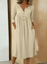 Women Plain Summer Dress Half Open Collar Half Sleeve A-Line Dress