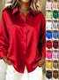 Shawl Collar Long Sleeve Plain Split Joint Regular Micro-Elasticity Loose Button Up Shirt Shirt For Women