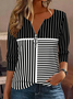 Vintage Striped V Neck Long Sleeve T-shirt