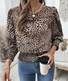Crew Neck Three Quarter Sleeve Leopard Regular Loose Blouse For Women