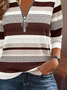 Vintage Striped V Neck Long Sleeve T-shirt