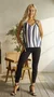 Women's V Neck Striped Loose Casual Woven Tank