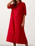 Women Plain Shirt Collar Half Sleeve Comfy Casual Maxi Dress
