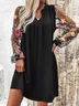 Women Floral V Neck Long Sleeve Comfy Casual Mesh Mini Dress