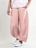 Women Summer Pink Cotton Pockets Shift Casual Capri Pants
