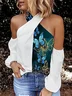 Vintage Color-block Butterfly Printed Long Sleeve Halter Casual Top