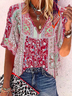 V Neck Boho Casual Half Sleeve Floral Blouse