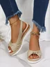 Women Summer Bow Weave Fish Mouth Non-Slip Block Heel Wedge Sandals