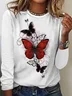 Crew Neck Long Sleeve Text Letters Regular Micro-Elasticity Regular Fit Shirt For Women
