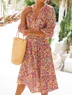 Disty Floral V Neck Loose Vacation Dress
