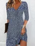 Women Abstract Graphic V Neck Three Quarter Sleeve Comfy Casual Midi Dress