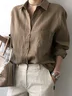 Women's Cotton Shirt Spring Loose Plain Shirt Collar Casual Blouse