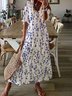 V Neck Loose Blue Floral Casual Dress 2023