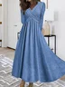 Women Plain V Neck Long Sleeve Comfy Casual Maxi Dress