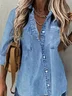 Women's Shirt Spring Collar Denim Long Sleeve Abstract Regular Loose Blouse