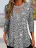 Women's Blouse Crew Neck Long Sleeve Plain Party Glitter Loose Shirt