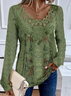Crew Neck Long Sleeve Random Print Lace Regular Loose TUNIC Blouse For Women