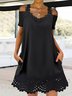 Women Plain V Neck Short Sleeve Comfy Casual Hollow Out Short Dress