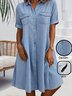 Summer Denim Dress Casual Cotton Buckle Loose Shirt Collar Shirt Dress