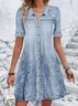 Women Ethnic Shirt Collar Short Sleeve Comfy Casual Lace Short Dress