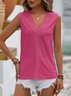 Casual V Neck Plain Tank Top Lace