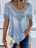 Crew Neck Short Sleeve Ethnic Lace Regular Loose Shirt For Women