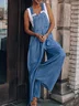 Women Denim Spaghetti Loose Long Daily Casual Plain Overall Jumpsuits