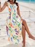 Women Geometric Spaghetti Sleeveless Comfy Vacation Scramble Maxi Dress