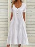 Women Plain Crew Neck Short Sleeve Comfy Casual Buckle Maxi Dress