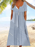 Women Striped Short Sleeve Comfy Casual Midi Dress