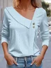 Casual Plain Asymmetrical Long Sleeve T-shirt