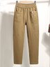 Casual Cotton Plain Long Elastic Waist Pocket Stitching Pants